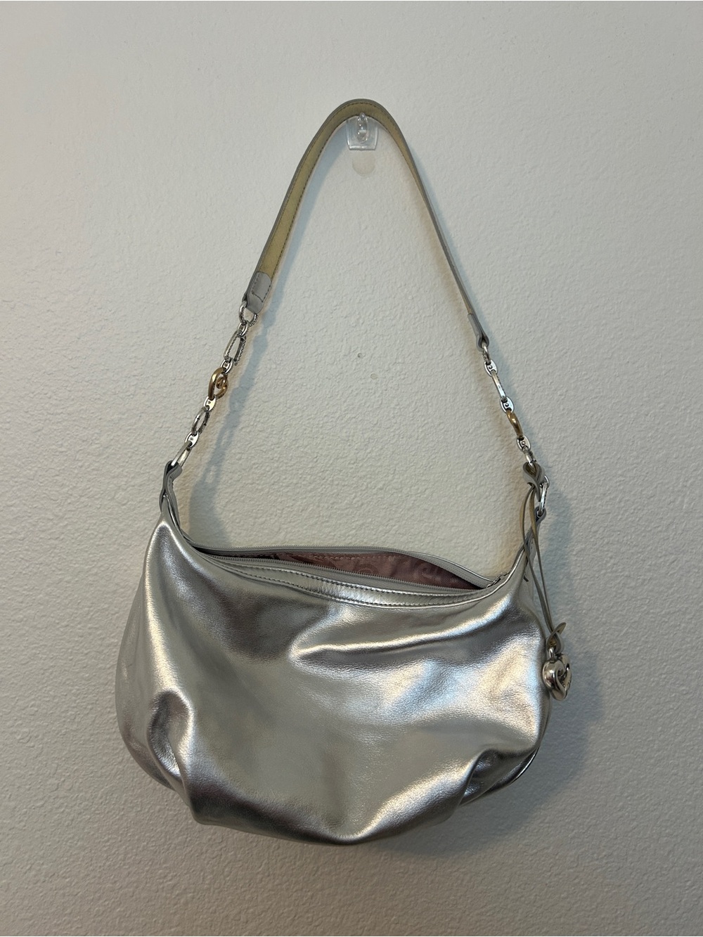 Brighton Silver Metallic Hobo with Chain-Link Strap